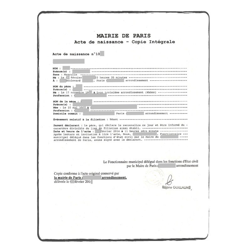 Acte de naissance français Acte de naissance français